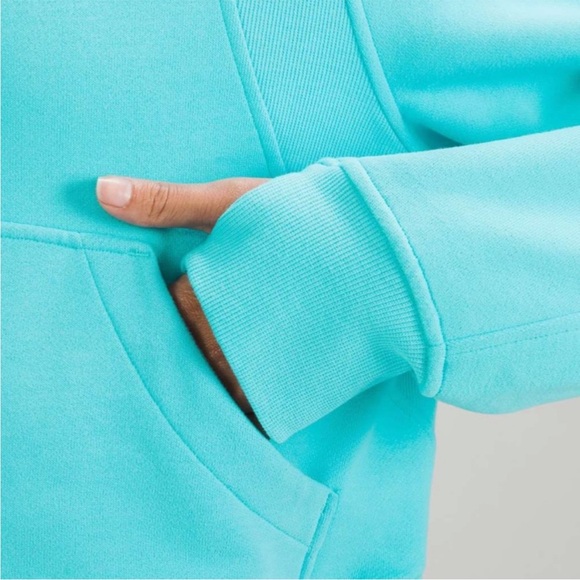 Lululemon Oversized 1/2 Zip Scuba Hoodie in 'Electric Turquoise' (M/L) *Stain* - Picture 4 of 14